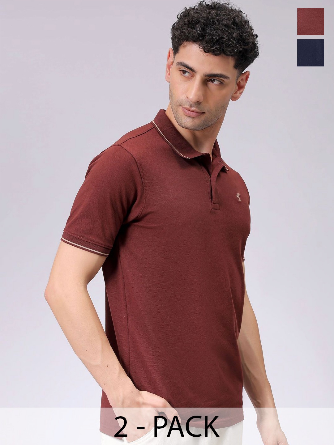 

The Indian Garage Co Men's Pack of 2 Polo Collar T-Shirt, Brown