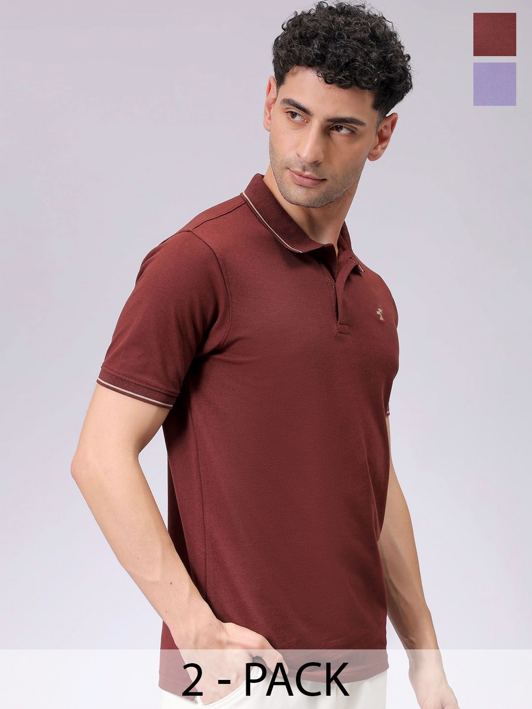 

The Indian Garage Co Men's Pack of 2 Polo Collar T-Shirt, Brown