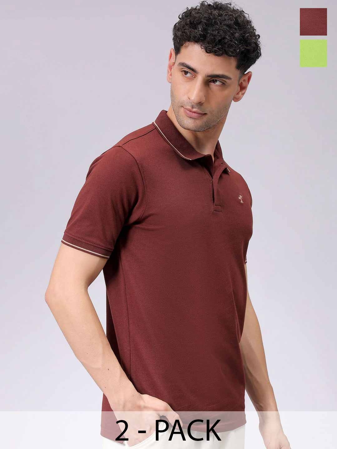 

The Indian Garage Co Men Pack of 2 Polo Collar T-shirts, Brown