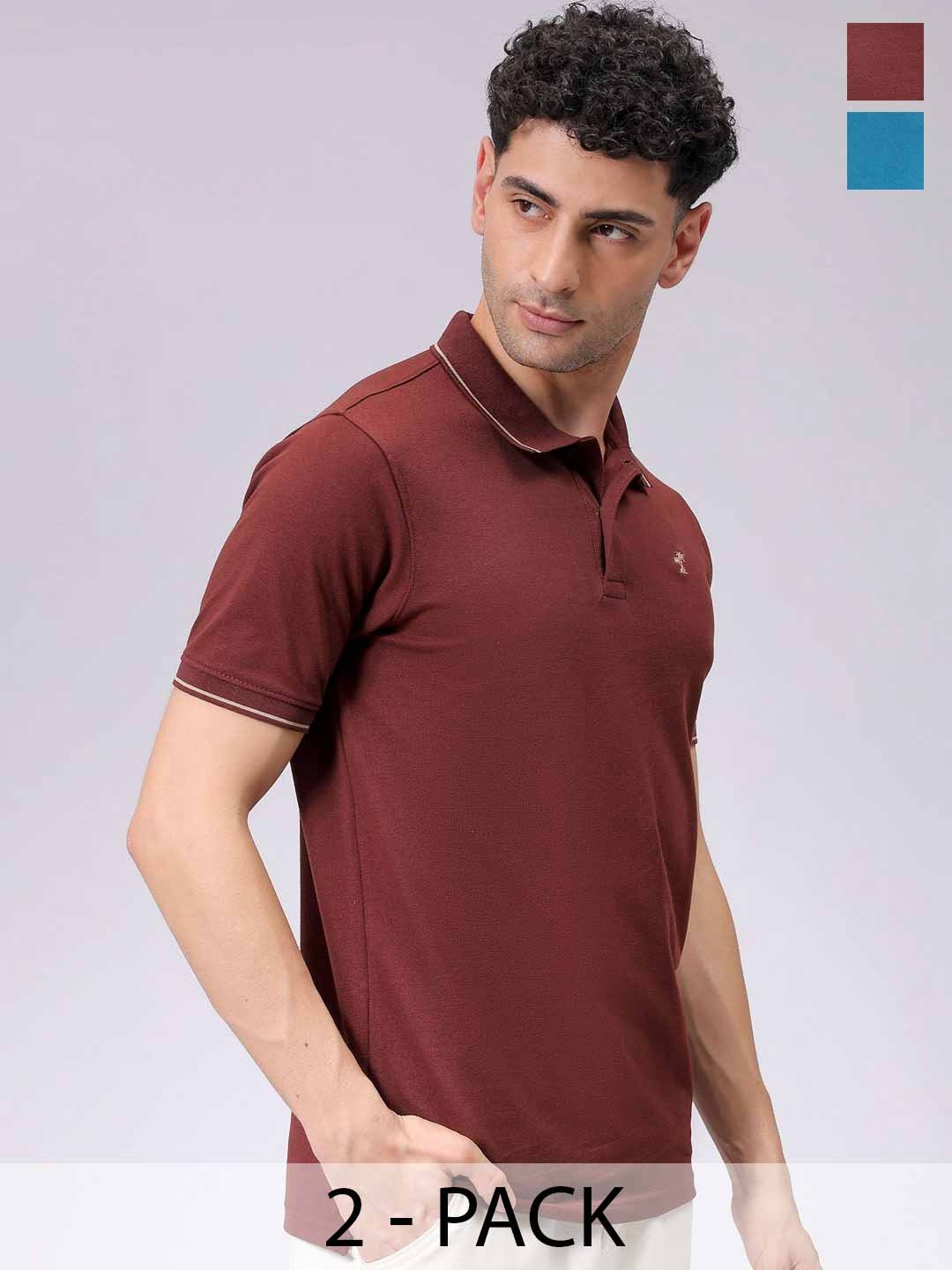 

The Indian Garage Co Men Pack of 2 Polo Collar T-shirts, Brown