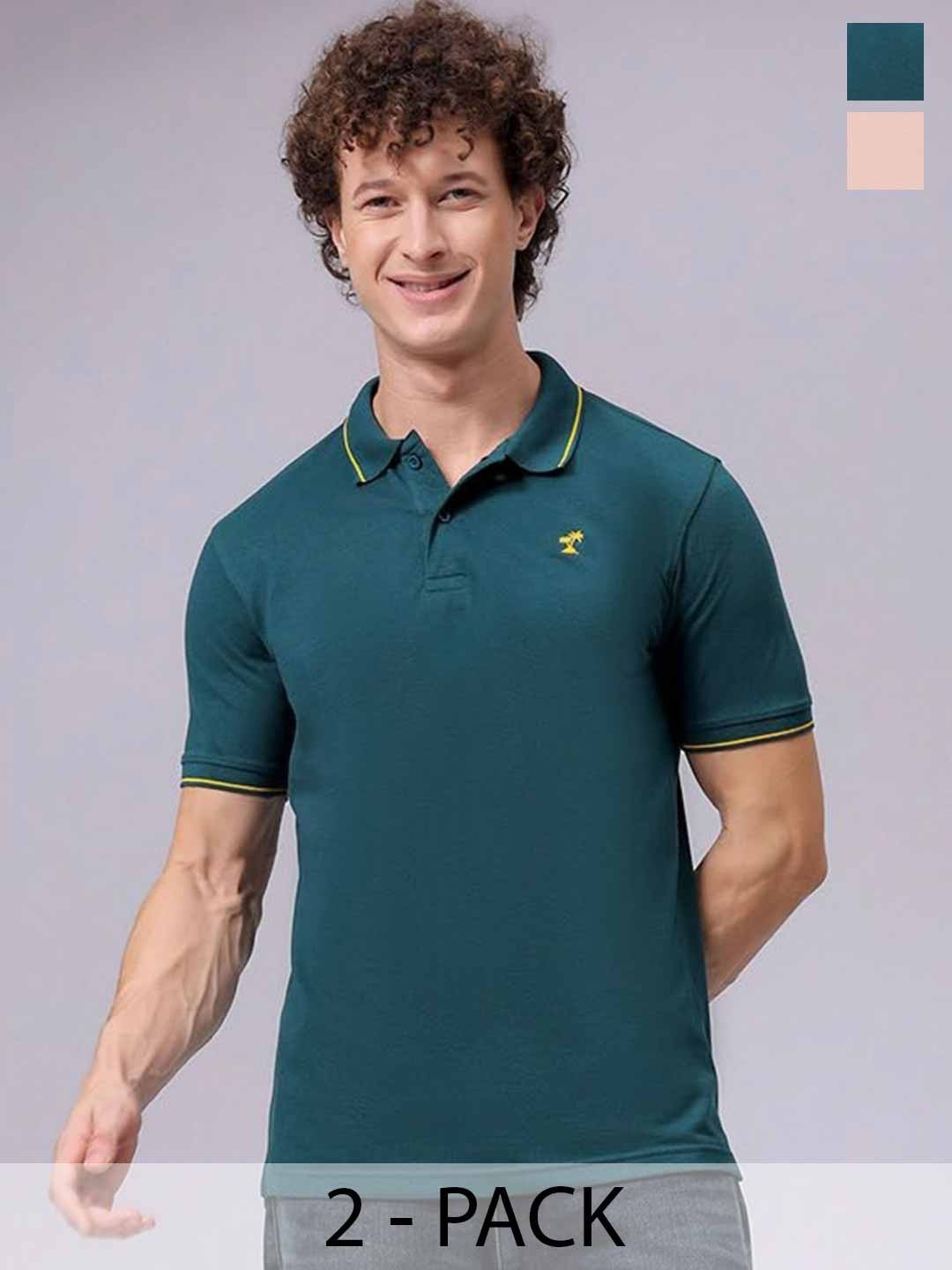 

The Indian Garage Co Men Pack of 2 Polo Collar T-shirts, Green