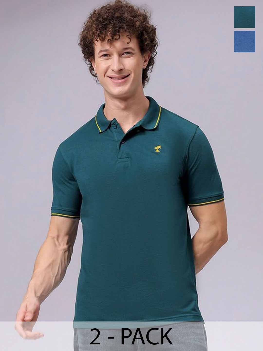 

The Indian Garage Co Men Pack of 2 Polo Collar T-shirts, Green