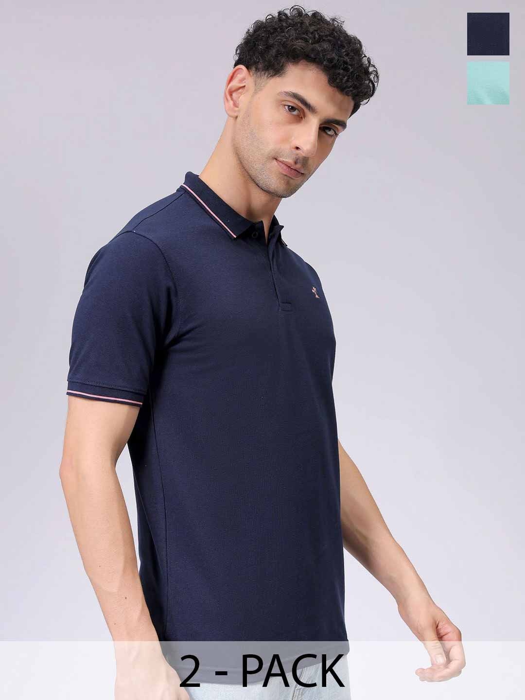 

The Indian Garage Co Men Pack of 2 Polo Collar T-shirts, Navy blue