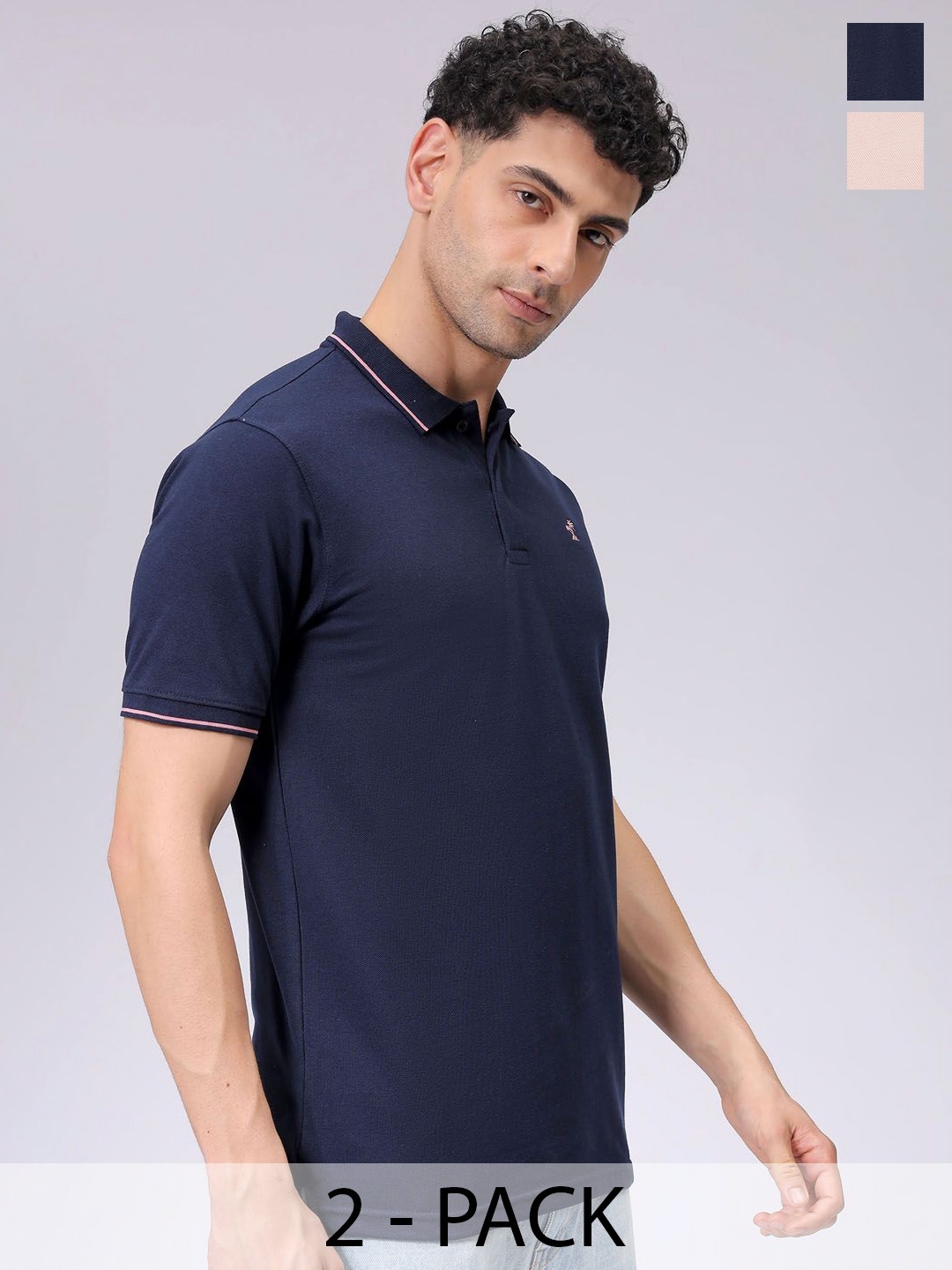 

The Indian Garage Co Men's Pack of 2 Polo Collar T-Shirt, Navy blue