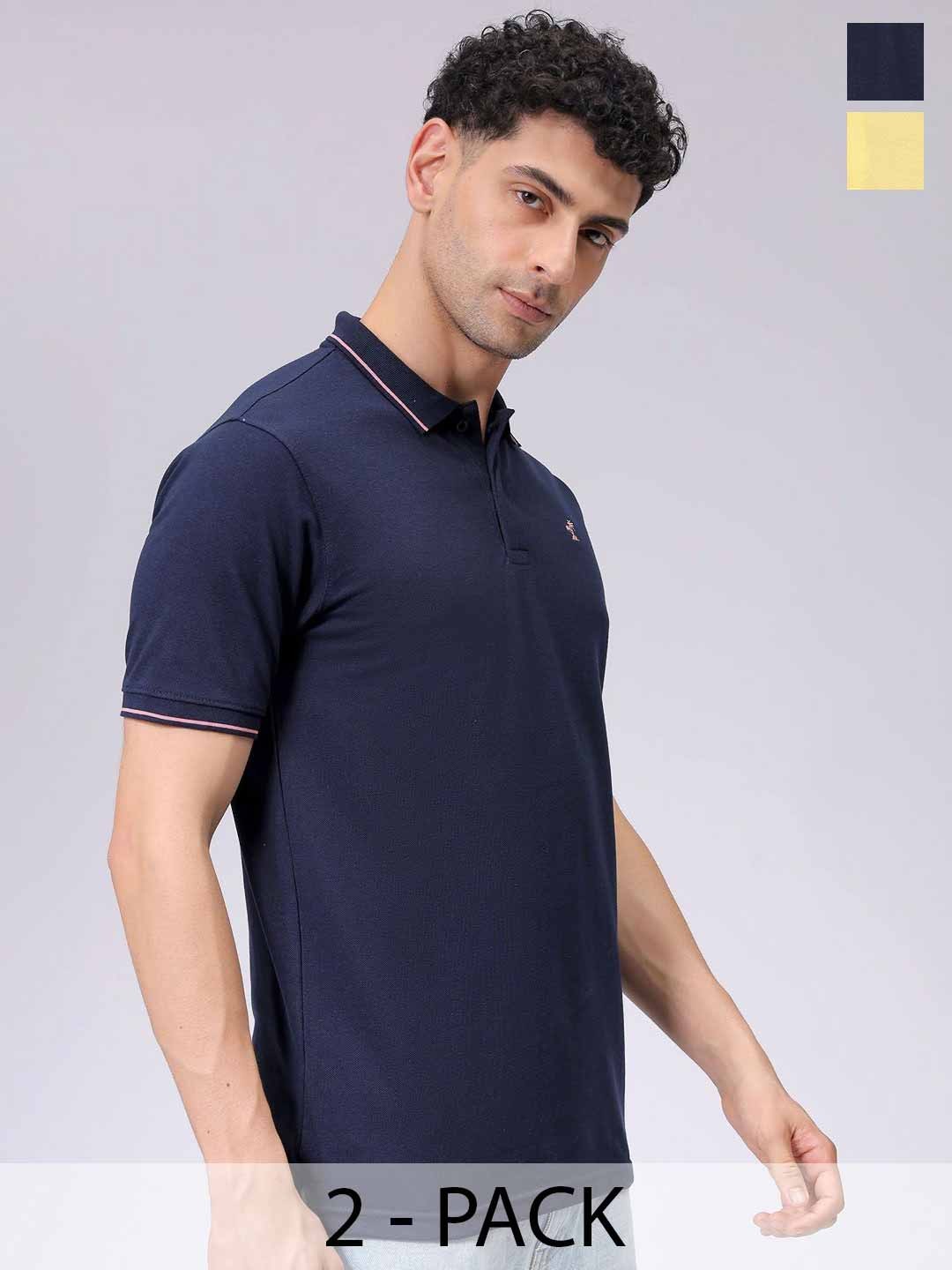 

The Indian Garage Co Men Pack of 2 Polo Collar T-shirts, Navy blue