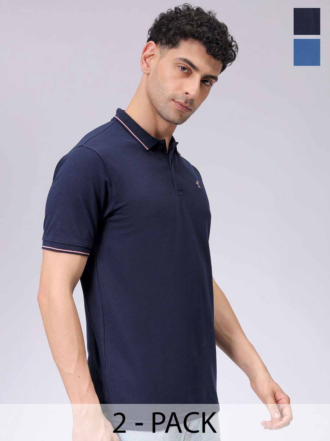 

The Indian Garage Co Men Pack of 2 Polo Collar T-shirts, Navy blue