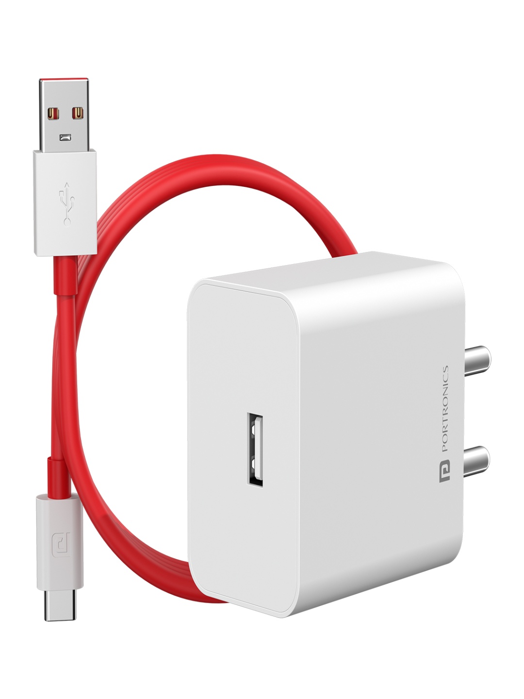Portronics 35WAdapto 35A USB-A Fast Charging Adaptor with 1M Charging Cable, Support VOOC, White