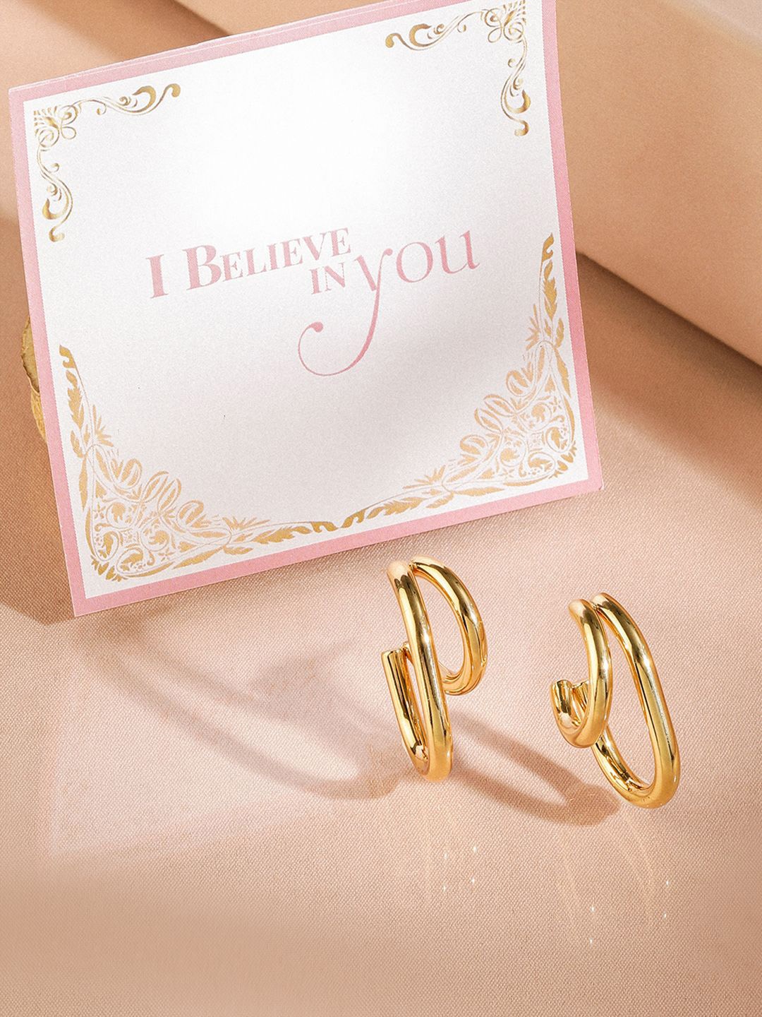 

Rubans Valentine's 18K Gold-Plated Stainless-Steel Tarnish-Free Double Hoop Earrings
