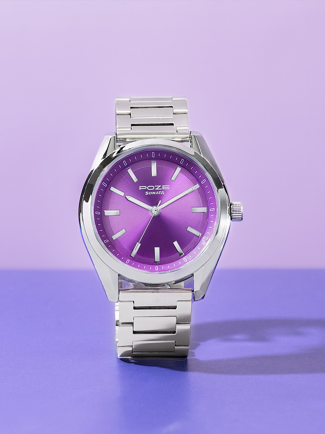 

Sonata Poze Drop 4 Women Brand Log Printed Analogue Watch SP70059SM01W, Purple