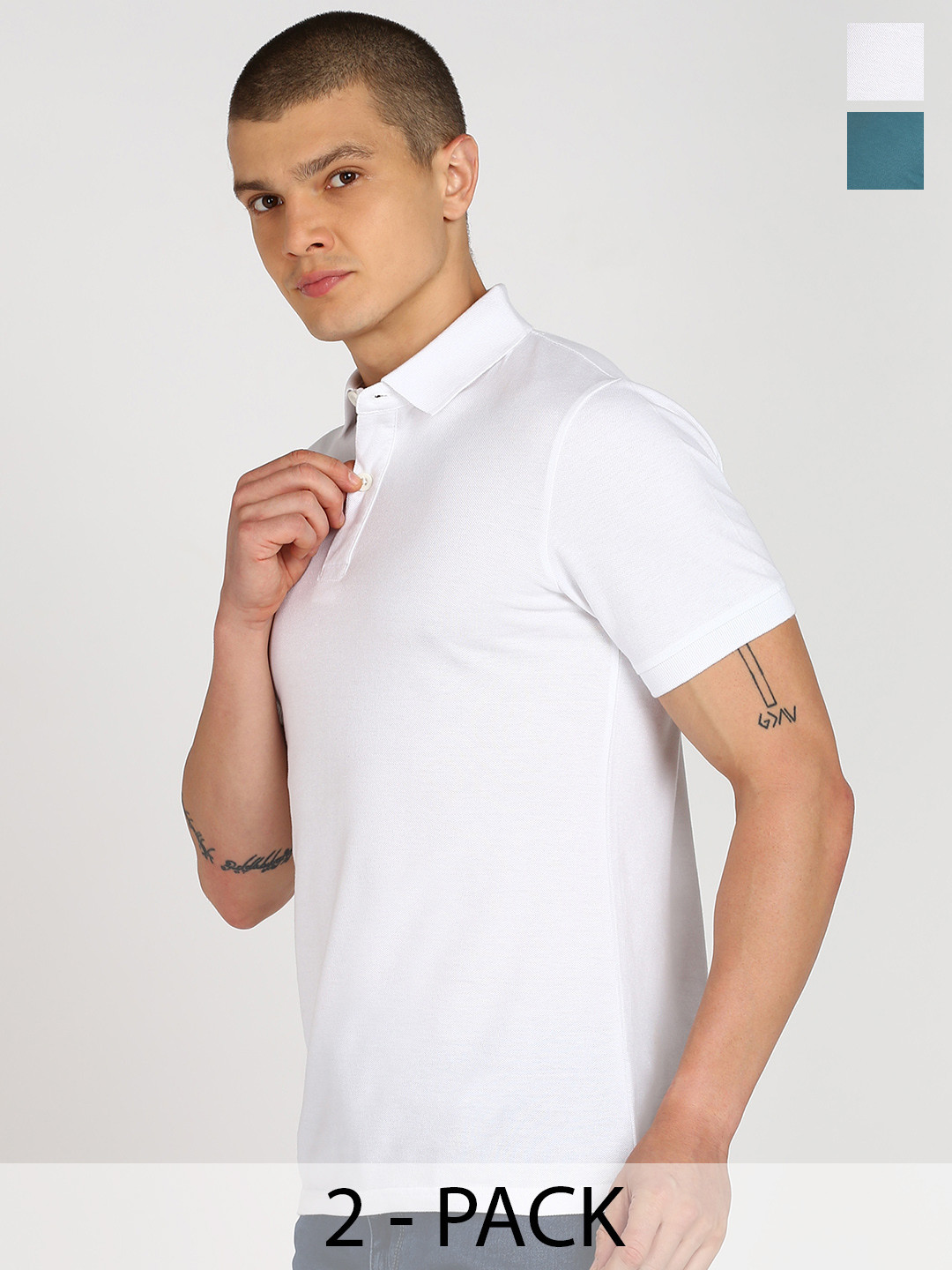 

Moda Rapido Men Pack Of 2 Solid Polo Collar Cotton Slim Fit T-shirts, Teal