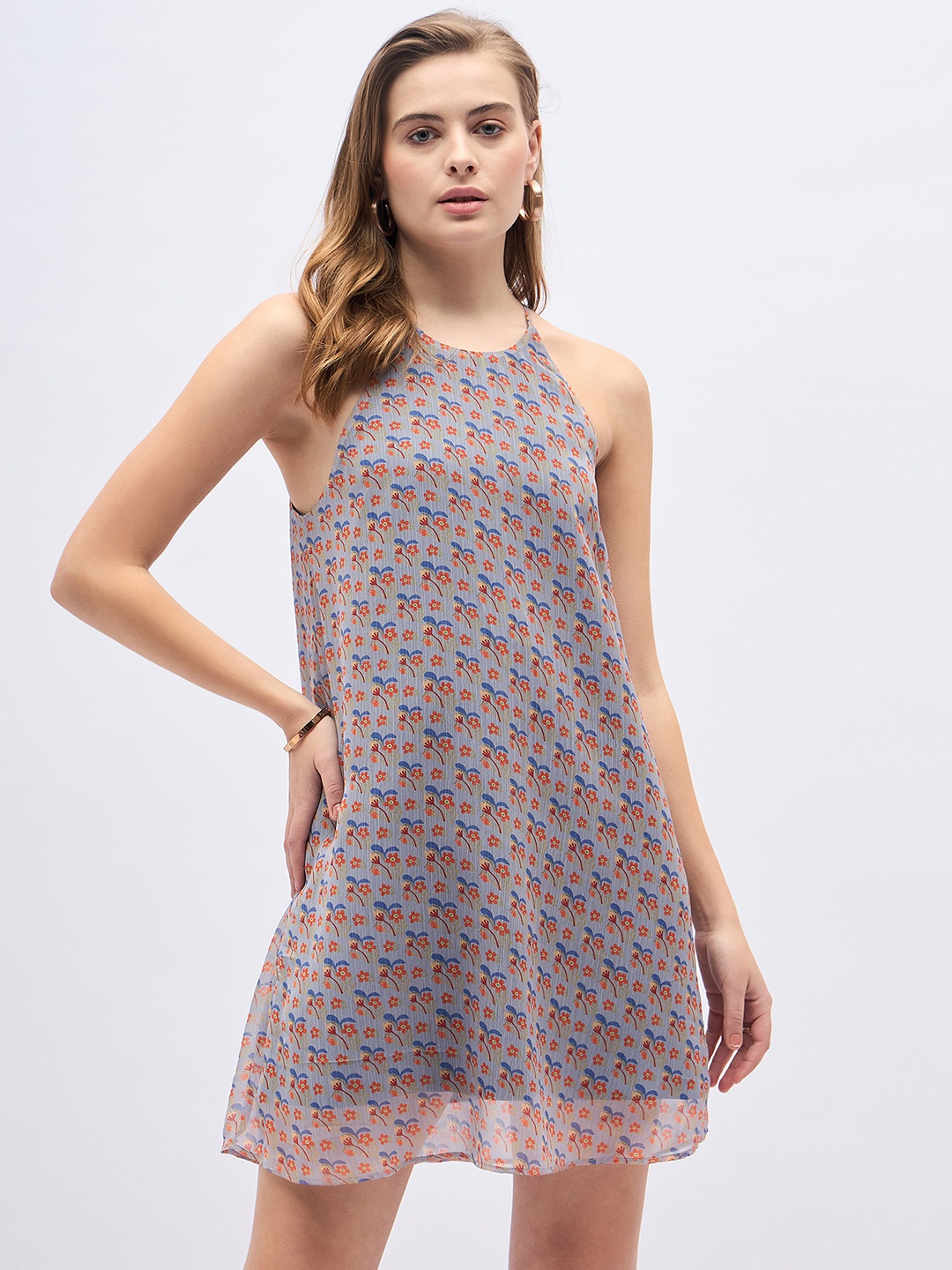 

DressBerry Floral Printed Shift Mini Dress, Blue