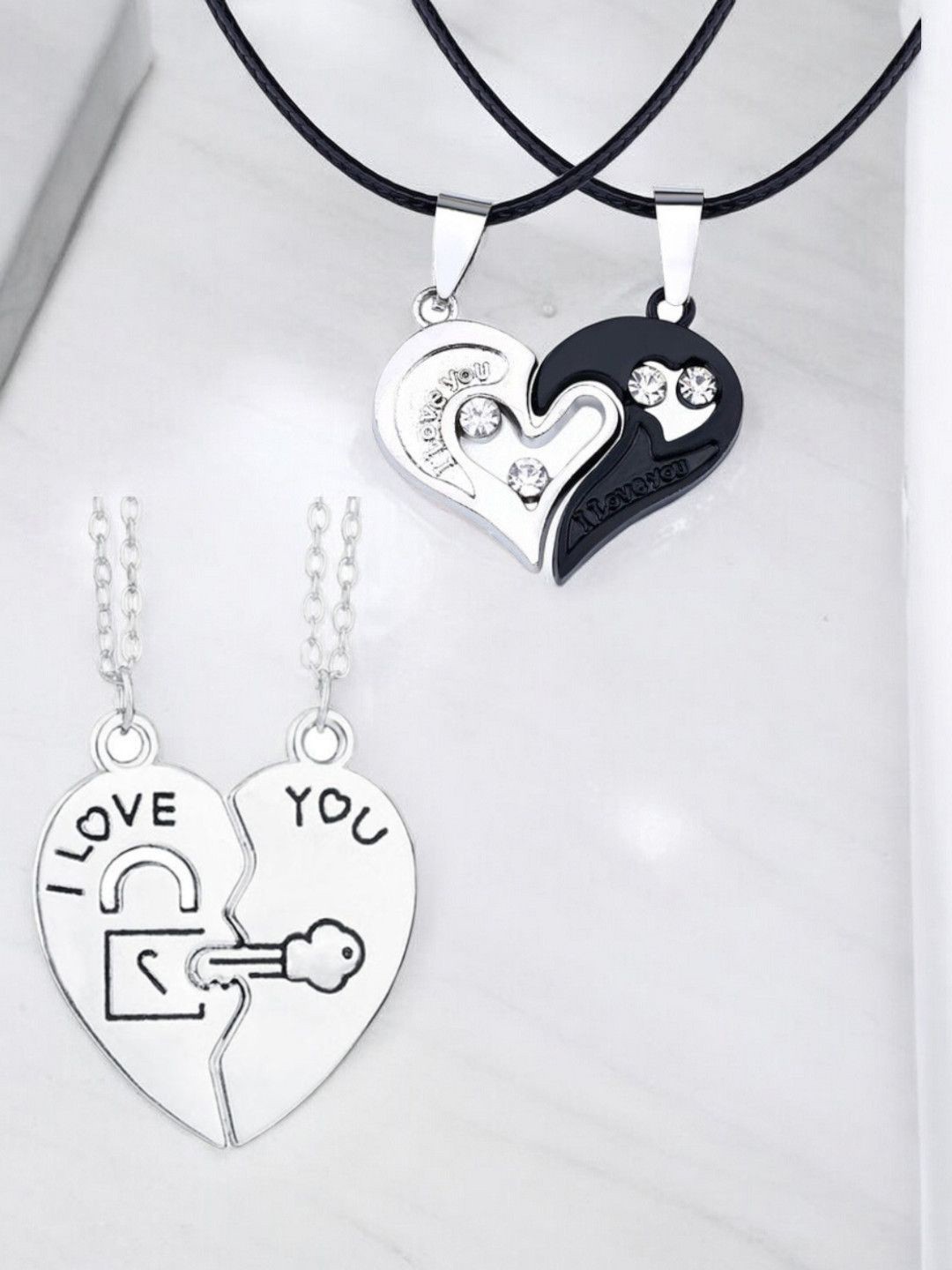 

fabula Set of 2 Stainless Steel Heart Shaped Pendants with Chains, Silver