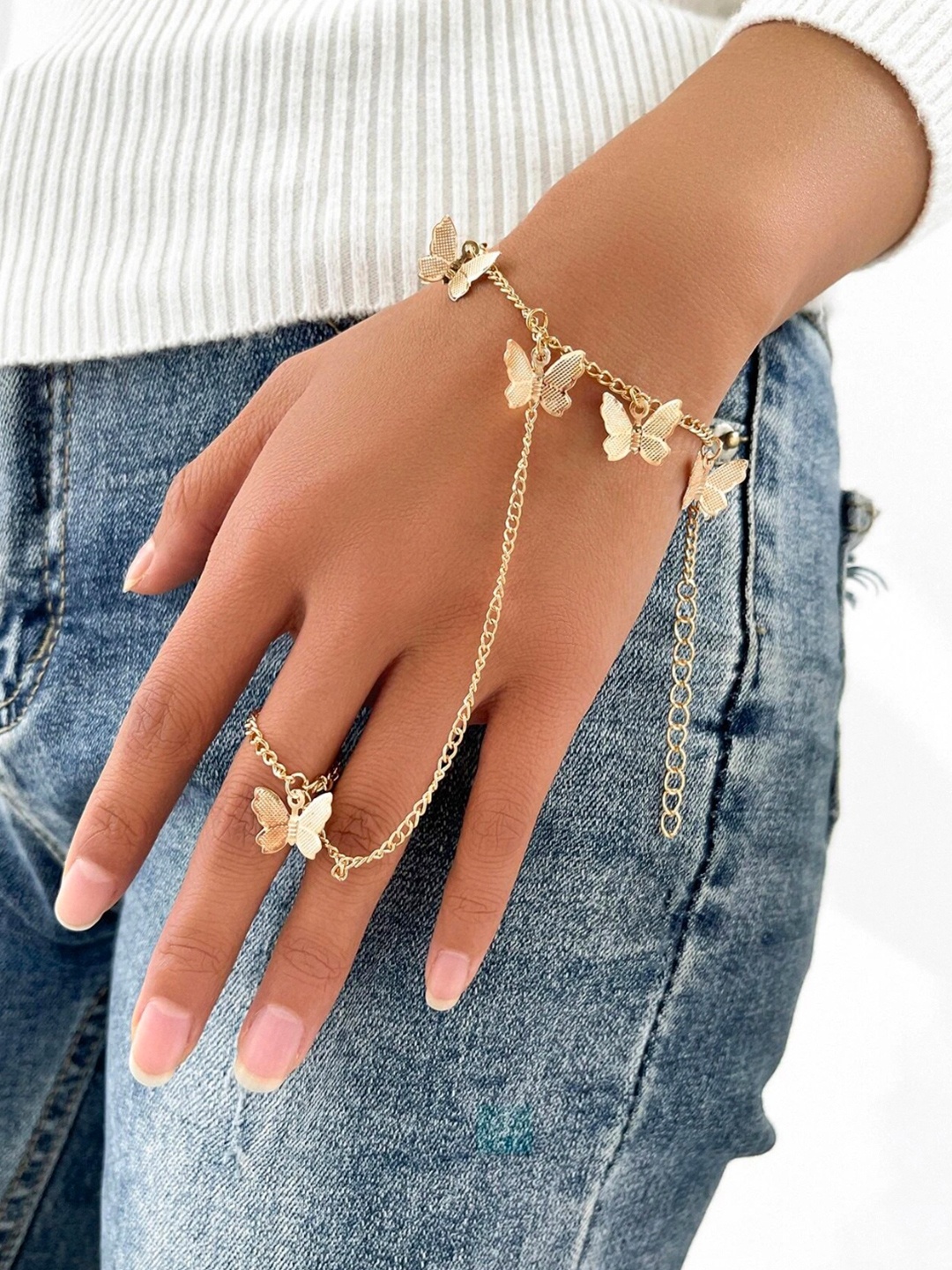 

fabula Butterfly Charm Bohemian Link Bracelet, Gold