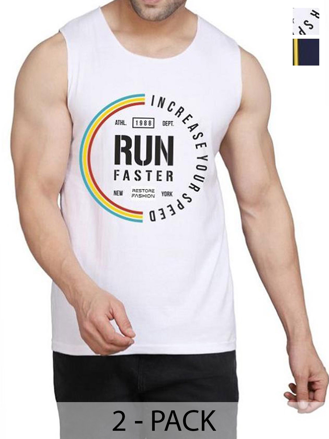 

Woostro Men Pack Of 2 Printed Cotton Gym Innerwear Vests, White