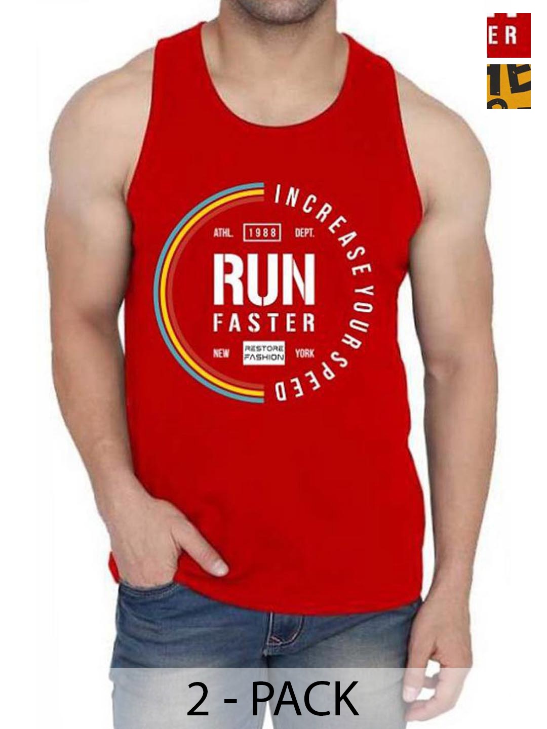 

Woostro Men Pack Of 2 Printed Cotton Gym Innerwear Vests, Red