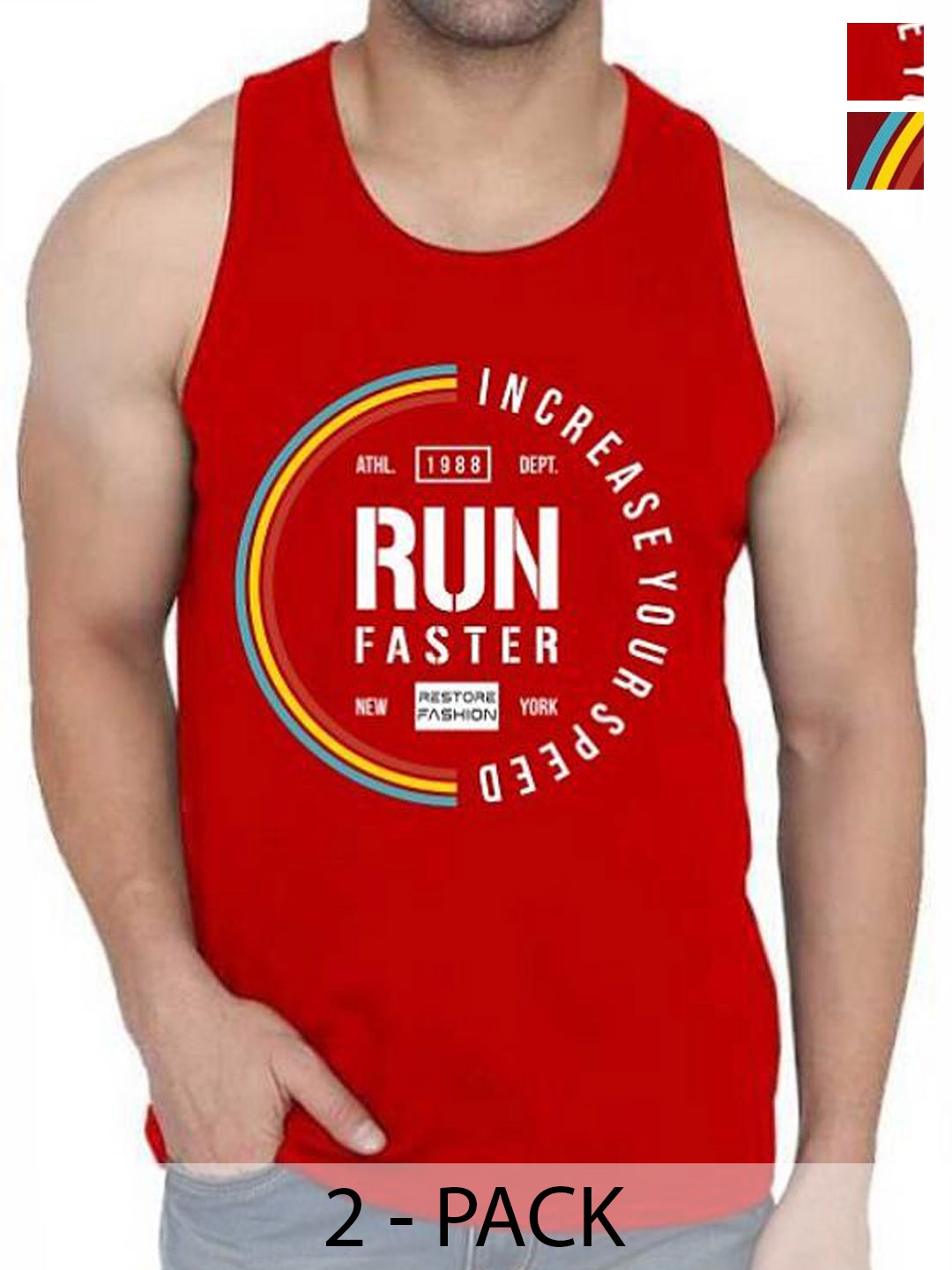 

Woostro Men Pack Of 2 Printed Cotton Gym Innerwear Vests, Red