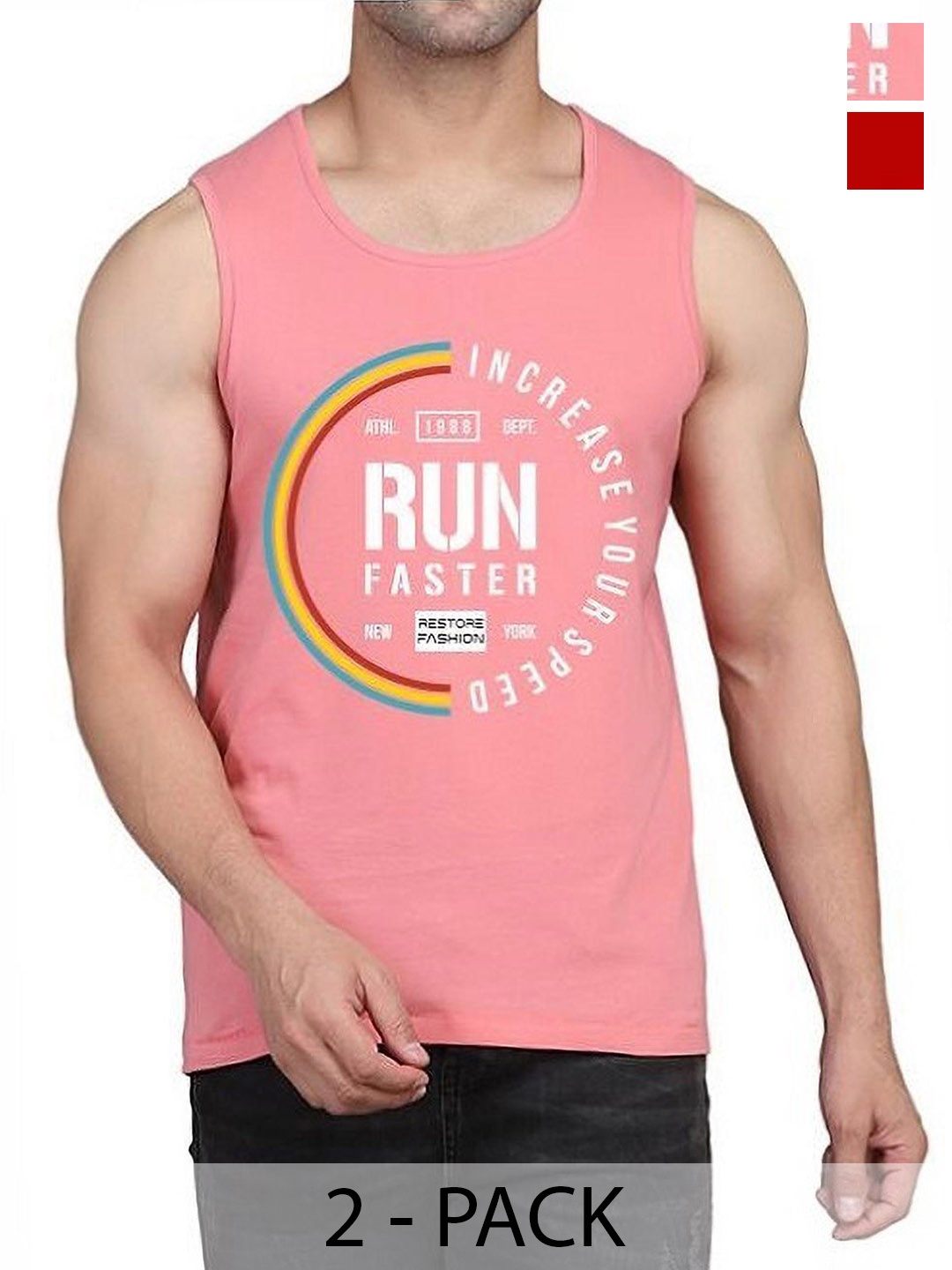 

Woostro Men Pack Of 2 Printed Cotton Innerwear Vests, Peach