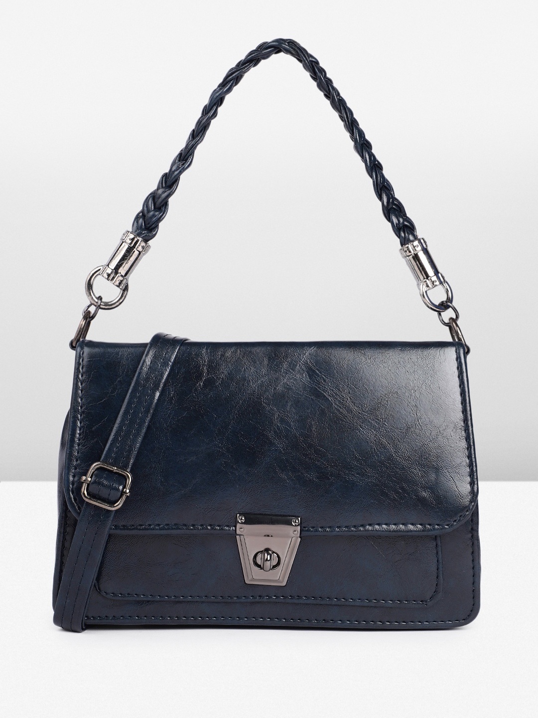 

Caprese Textured Structured Handheld Bag, Navy blue