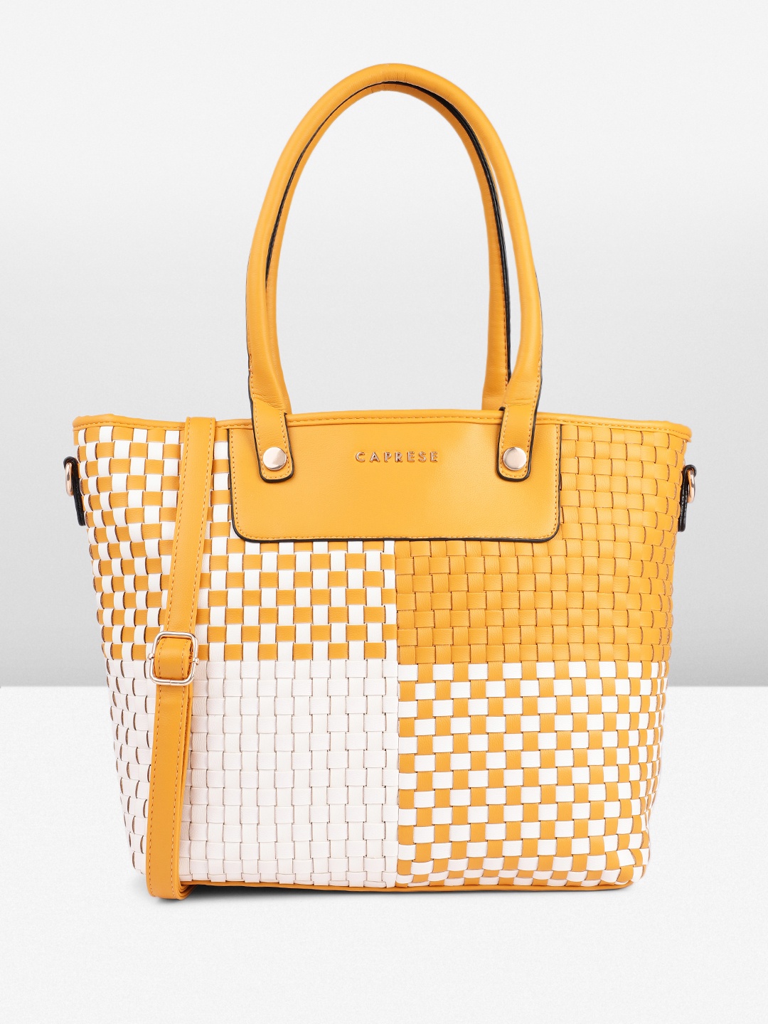 

Caprese Textured Structured Shoulder Bag, Mustard