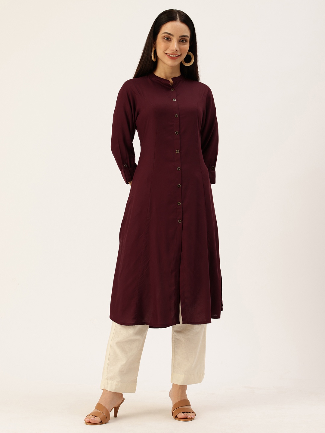 

AMUKTI Mandarin Collar Kurta, Brown