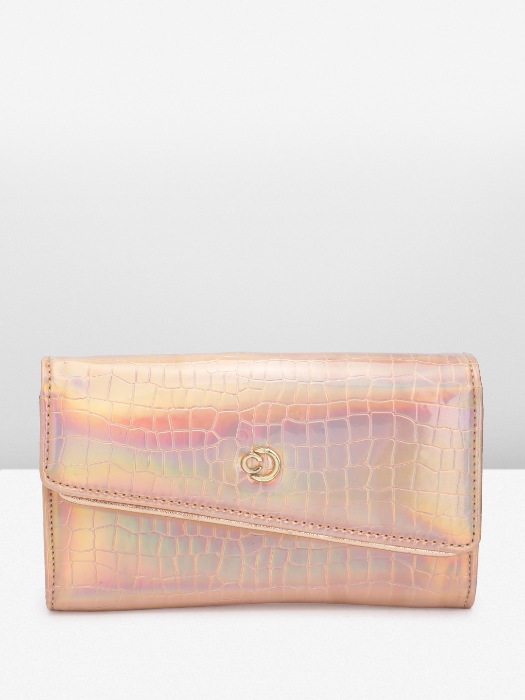 

Caprese Iridescent Effect Textured Envelope Clutch, Rose gold