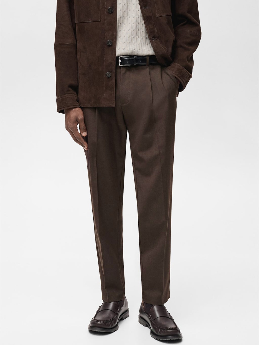 

MANGO MAN Slim Fit Pleated Trousers, Brown