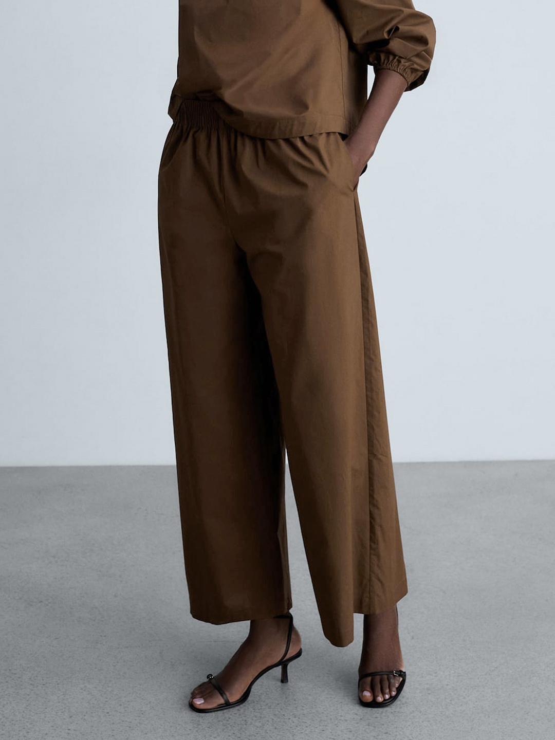 

MANGO Women Cotton Trousers, Brown
