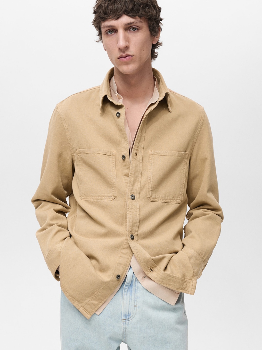 

MANGO MAN Regular Fit Shacket, Khaki
