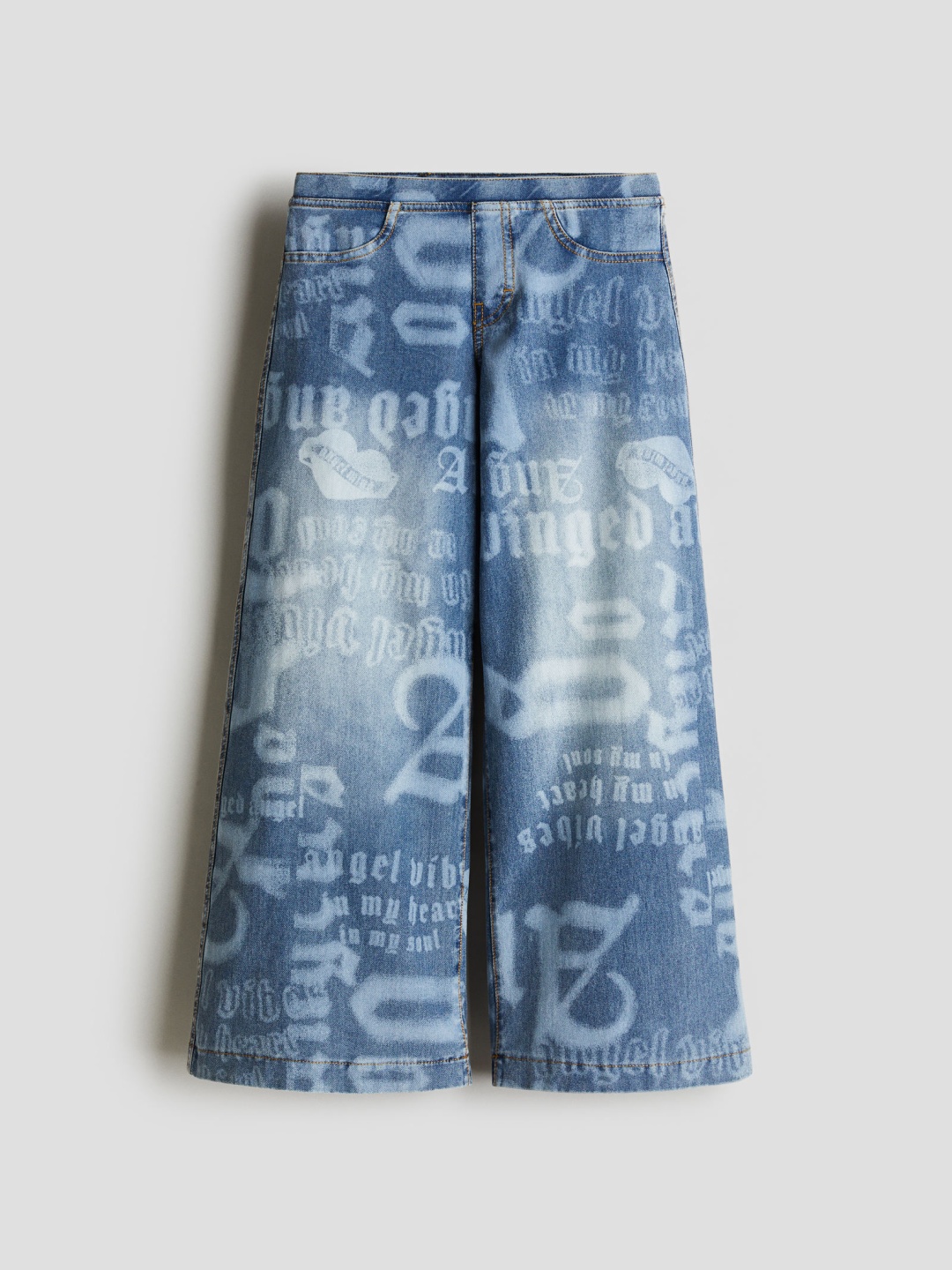 

H&M Wide Denim-Look Trousers, Blue