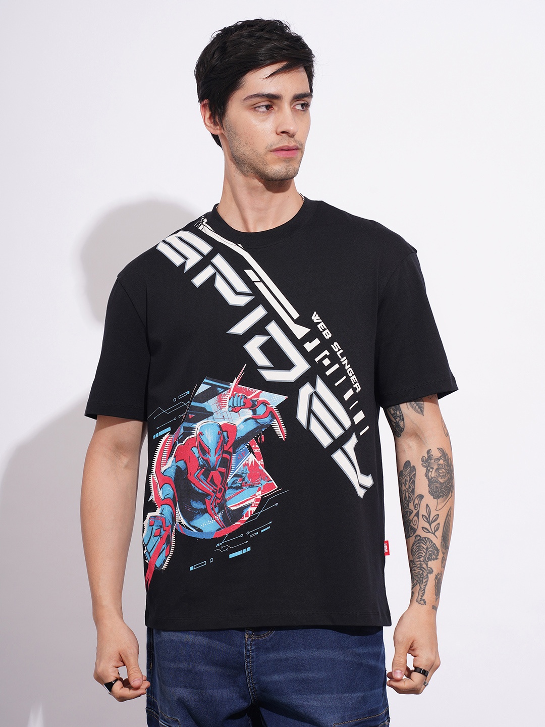 

Being Human Spider-Man Graphic Printed Pure Cotton T-shirt, Black