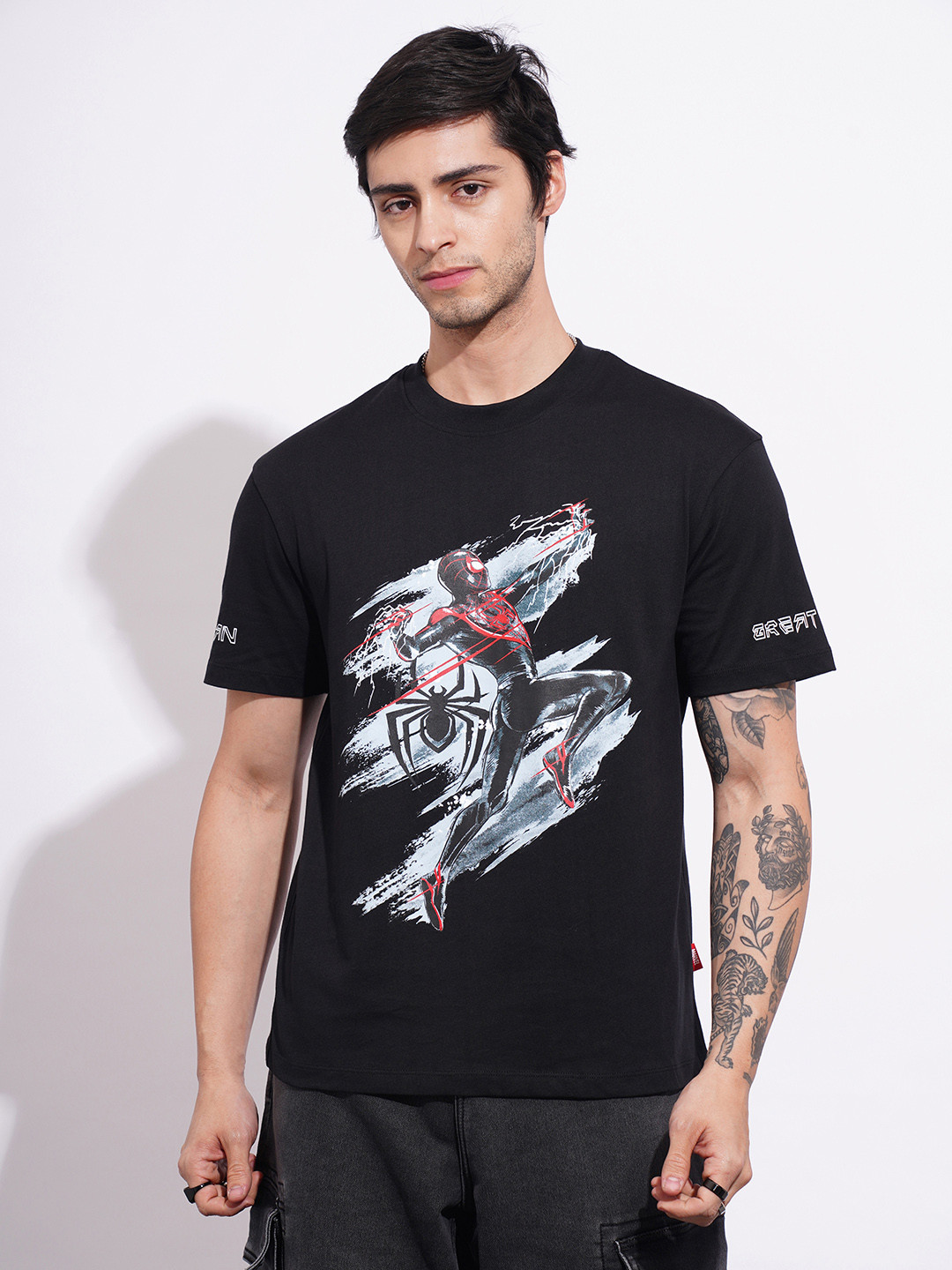 

Being Human Spider-Man Graphic Printed Pure Cotton T-shirt, Black