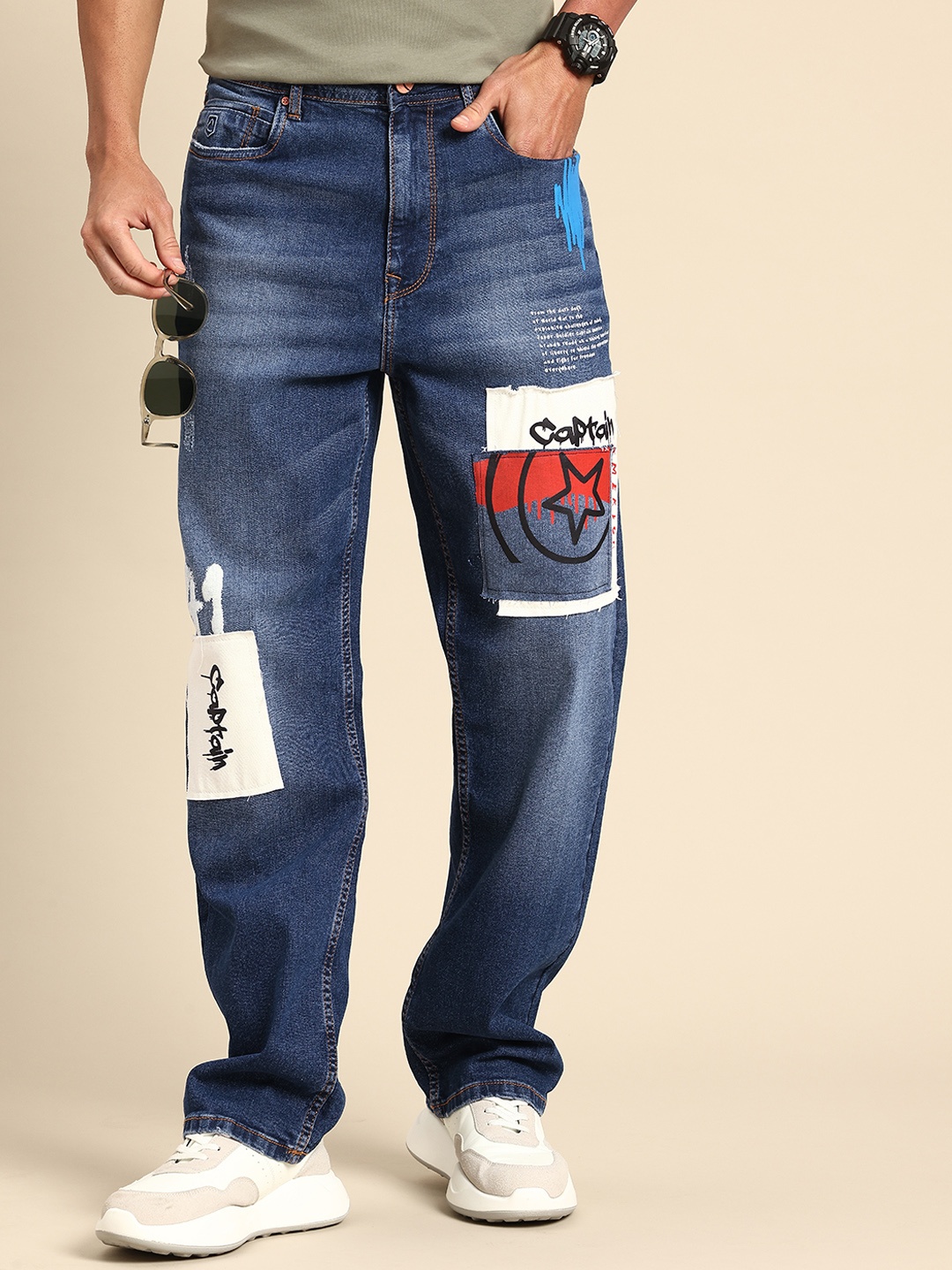

Being Human Men Radon Anti Fit Light Fade Printed Stretchable Jeans, Blue