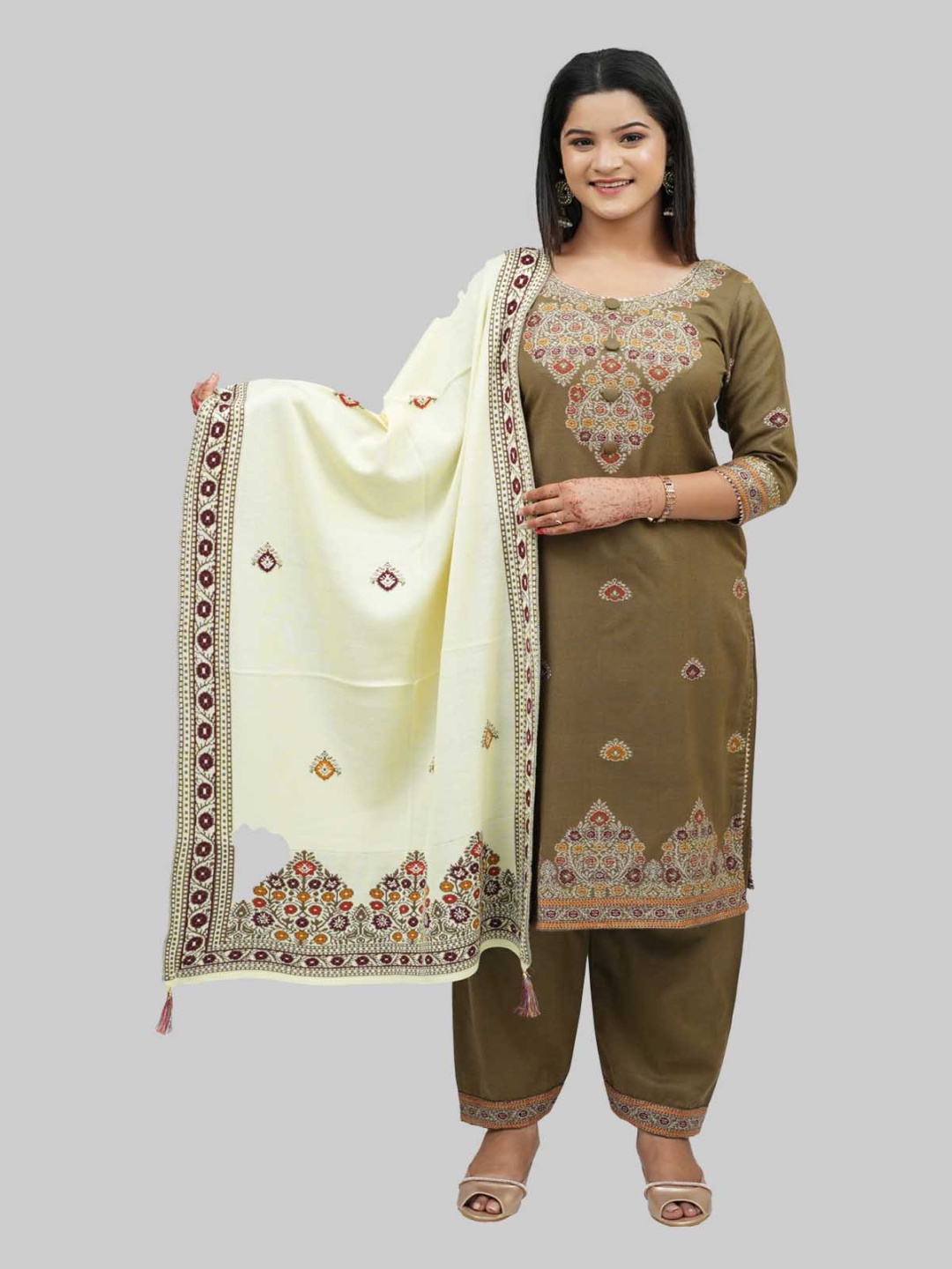 

Tones-N-Shades Floral Woven Design Velvet Unstitched Dress Material, Brown