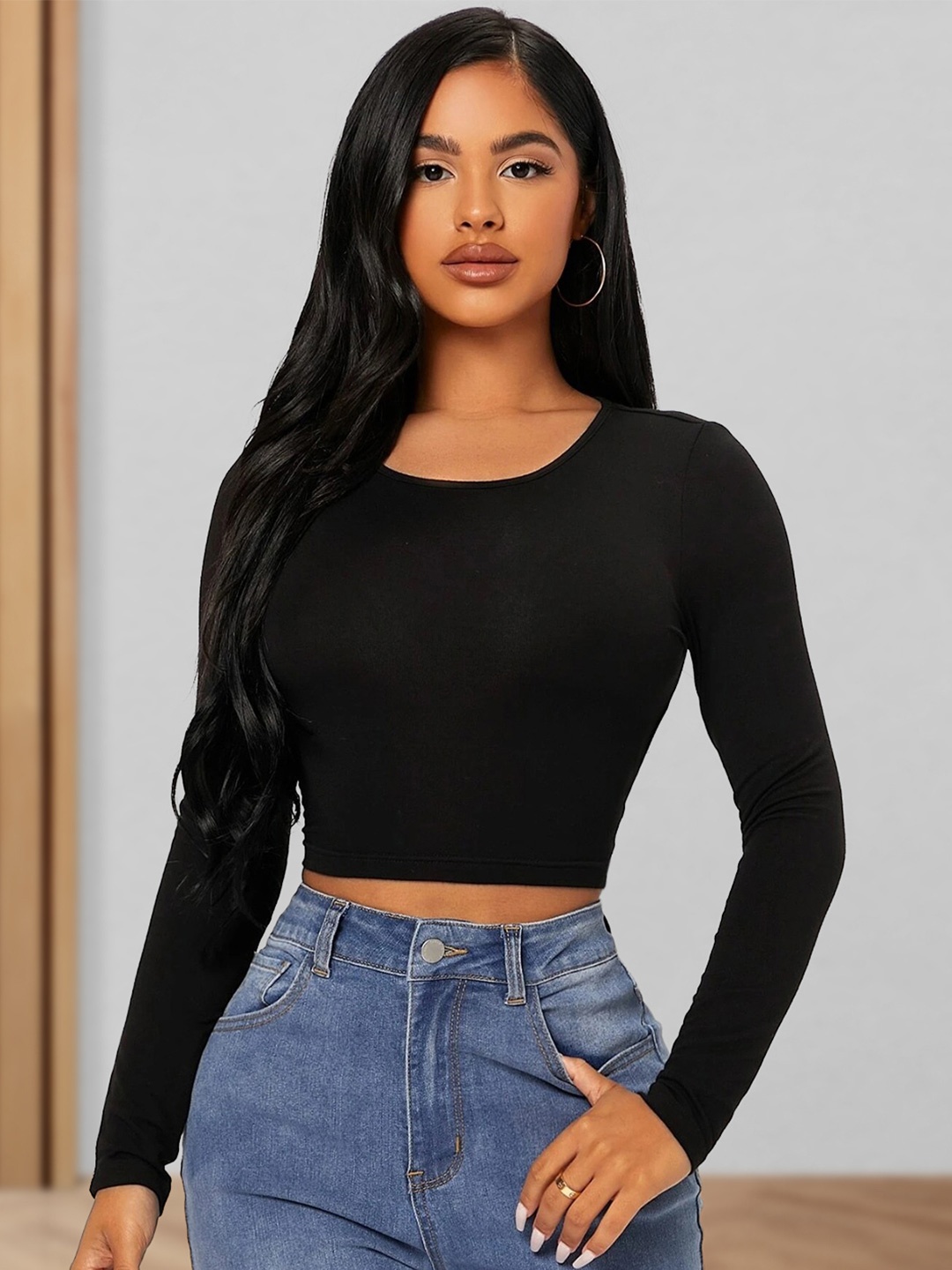 

DressBerry Women Fitted Crop Top, Black