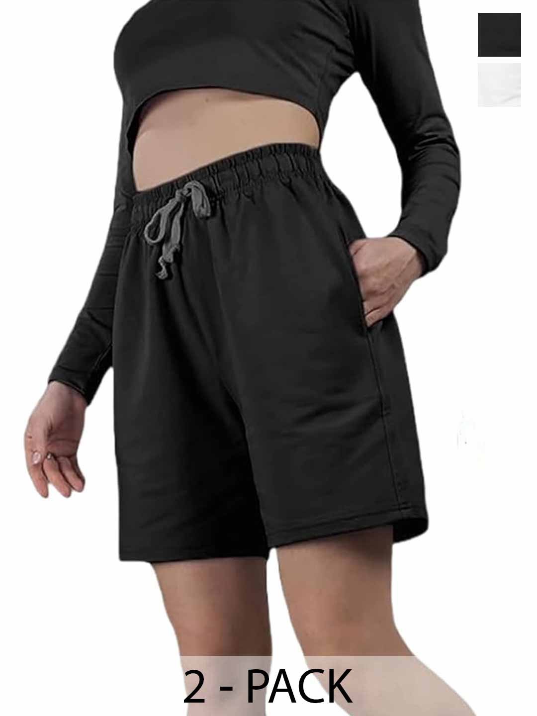 

NOTWILD Women Pack Of 2 Training or Gym Shorts, Black