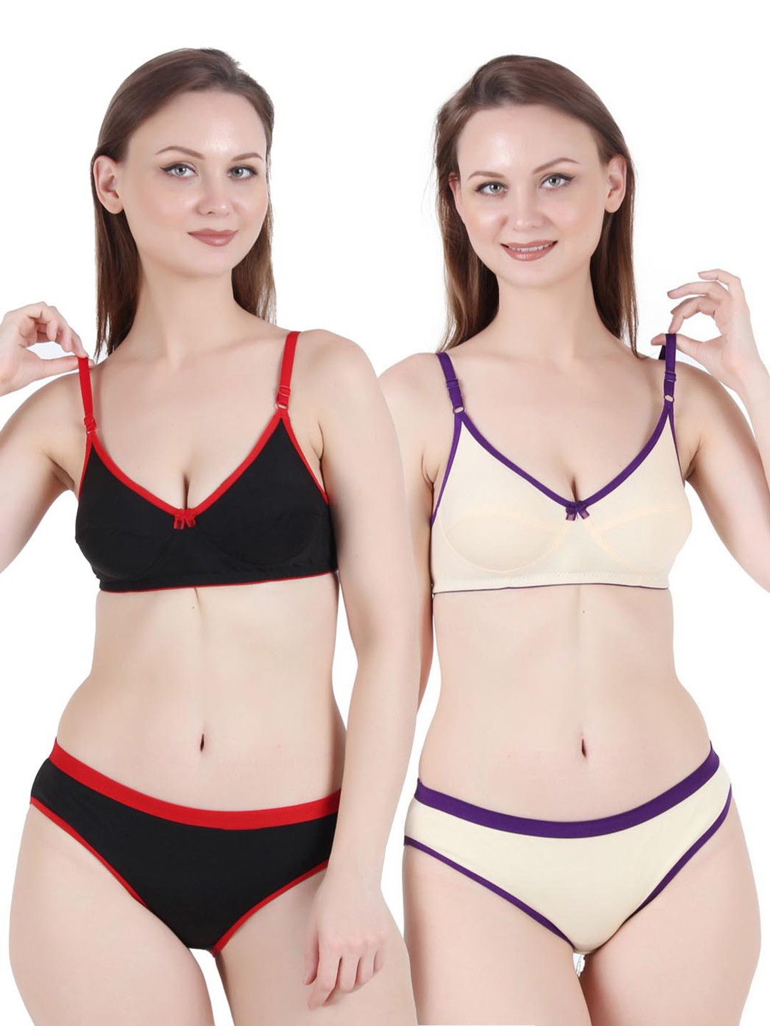 

chia fashions Pack Of 2 Non-Padded Lingerie Set, Black