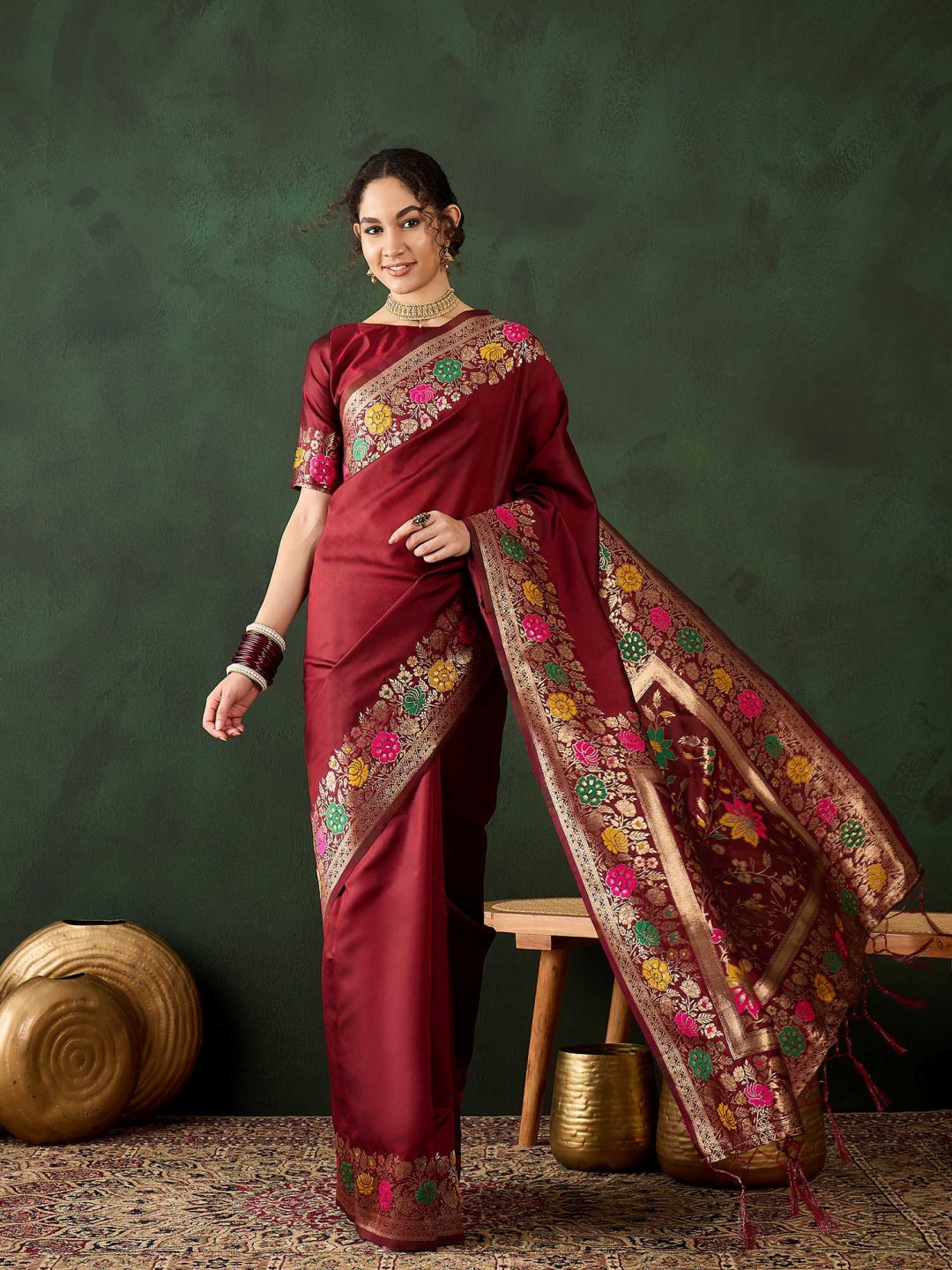 

DEVATITHI Maroon Poly Silk Saree