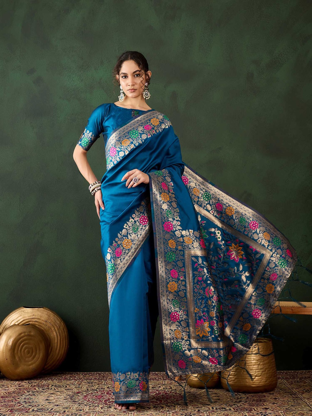 

DEVATITHI Teal Poly Silk Saree