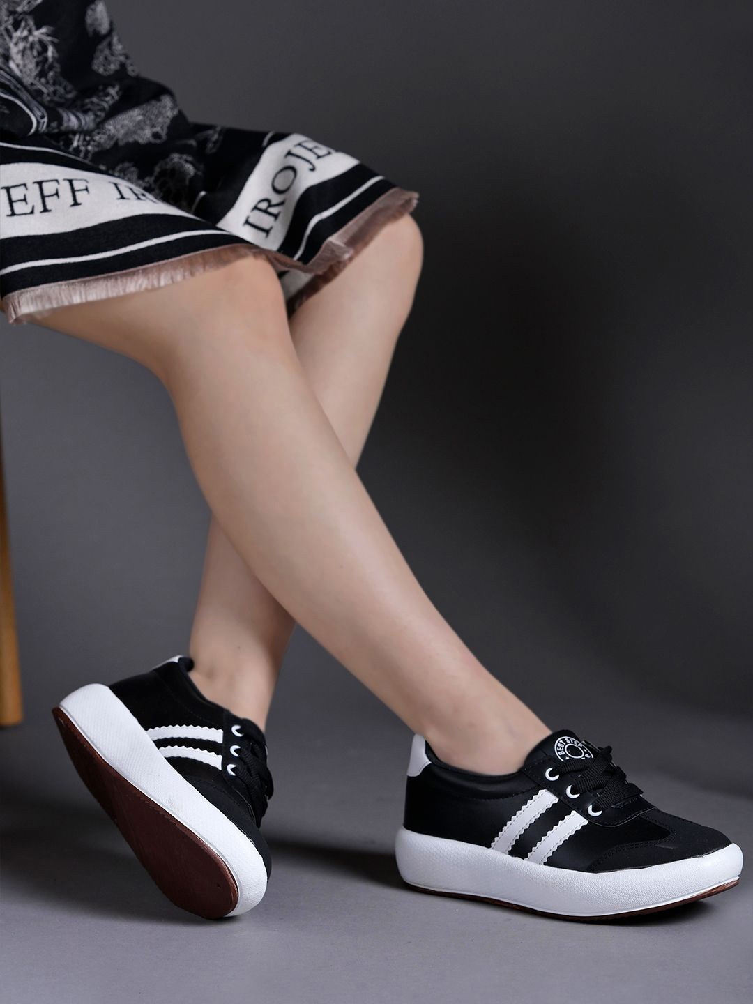 

Shoetopia Girls Striped Sneakers, Black