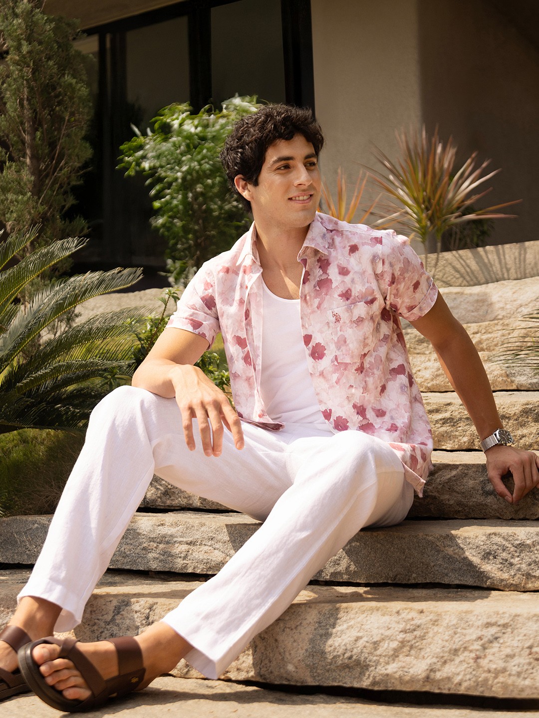 

U.S. Polo Assn. Men Classic Slim Fit Spread Collar Floral Printed Cotton Casual Shirt, Pink