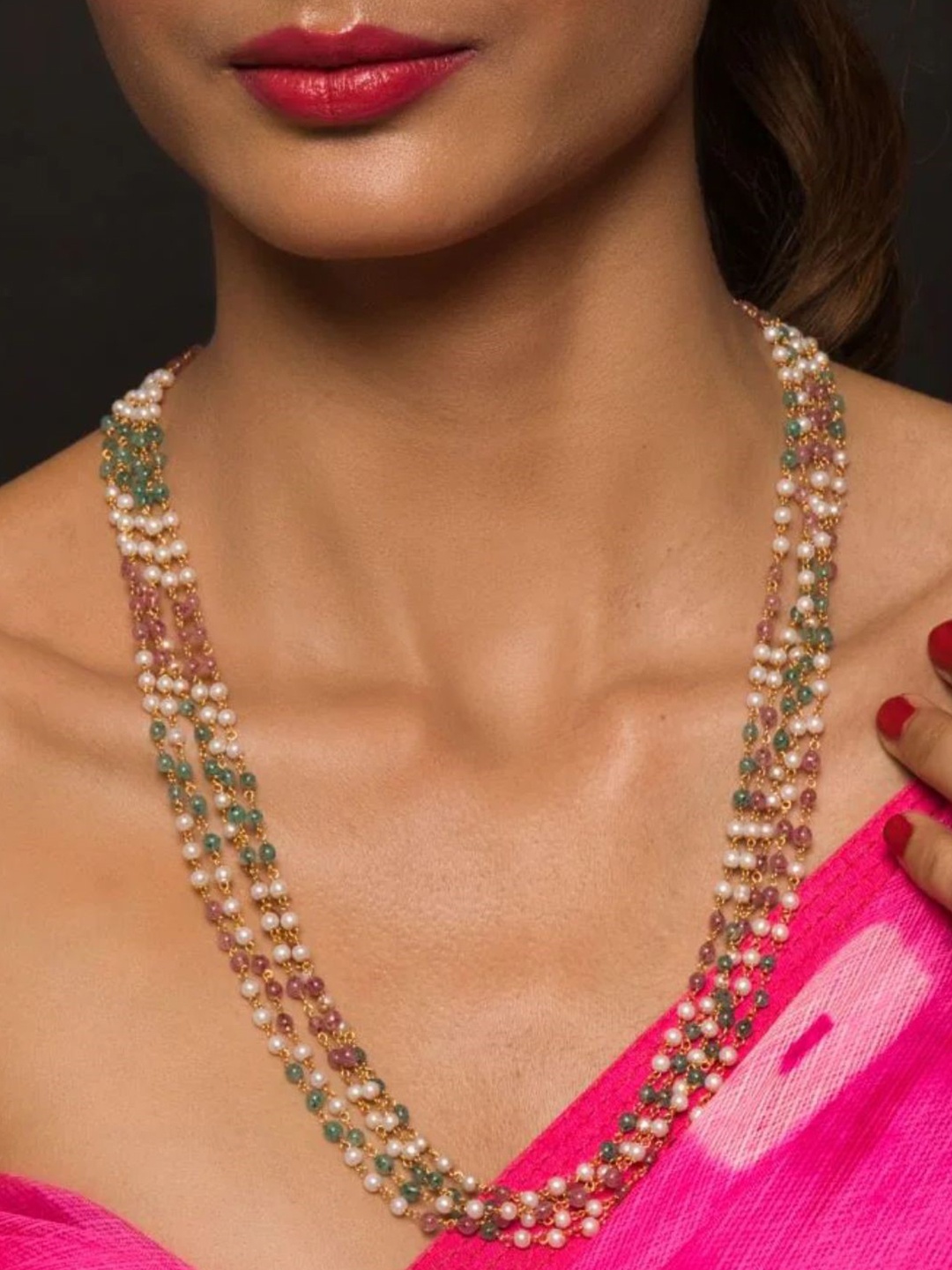 

QUEENS JEWELS Gold-Plated Artificial Beaded 5 layered String Statement Necklace
