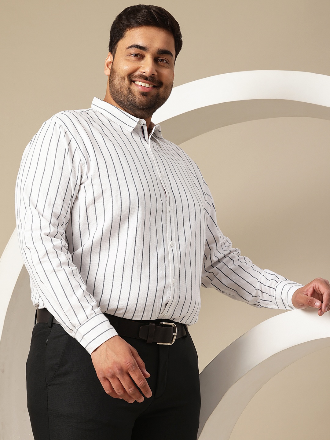 

Sztori Men Plus Size Premium Striped Pure Cotton Formal Shirt, White