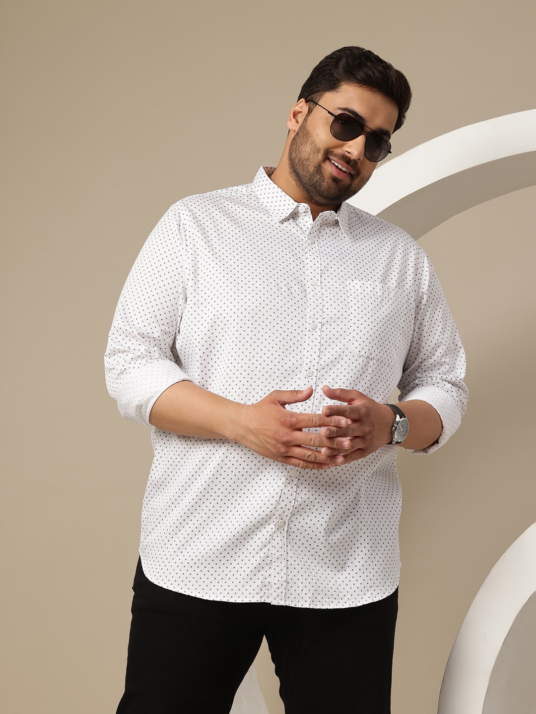 

Sztori Men Plus Size Premium Printed Pure Cotton Casual Shirt, White