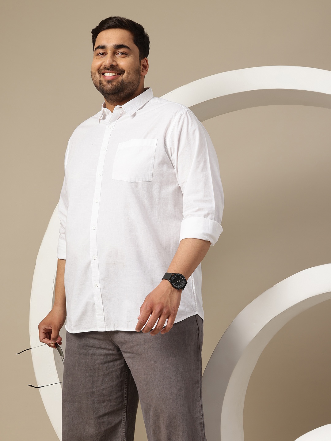 

Sztori Men Plus Size Premium Pure Cotton Casual Shirt, White