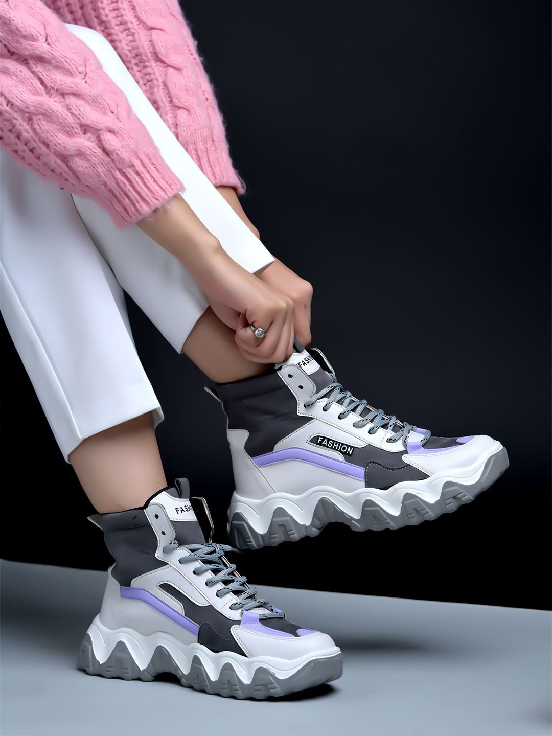 

Shoetopia Girls Colourblocked Lace-Ups Sneakers with Lightweight Technology, Grey