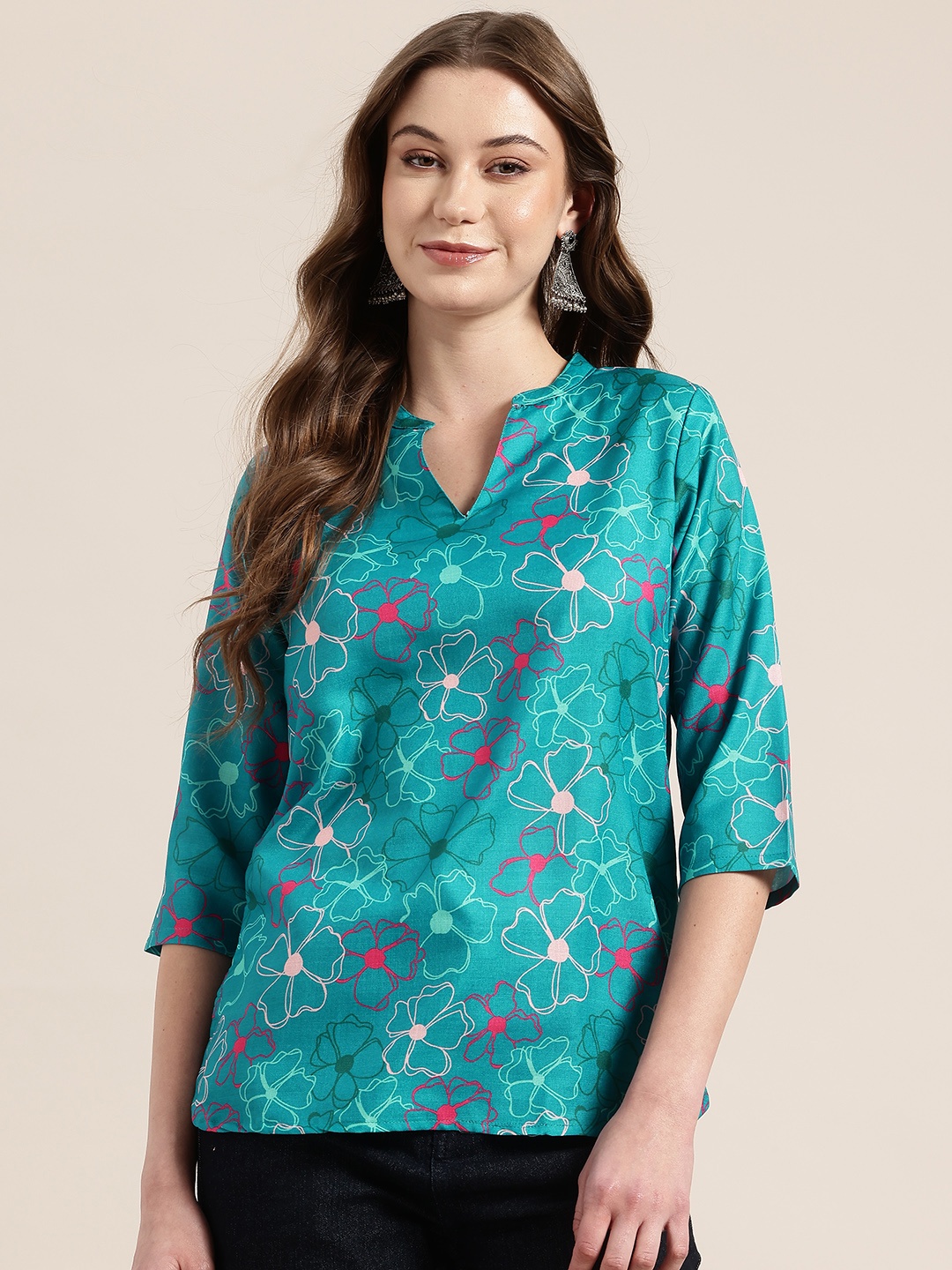 

HERE&NOW Floral Printed Kurti, Teal