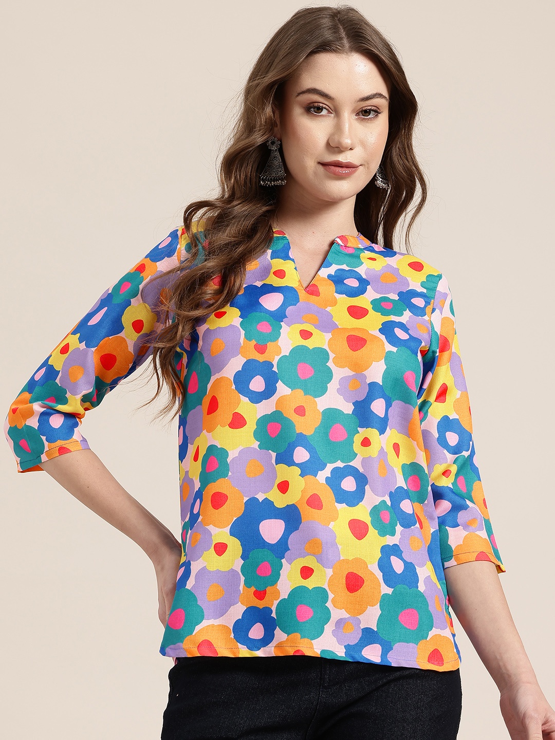 

HERE&NOW Floral Printed Kurti, Blue