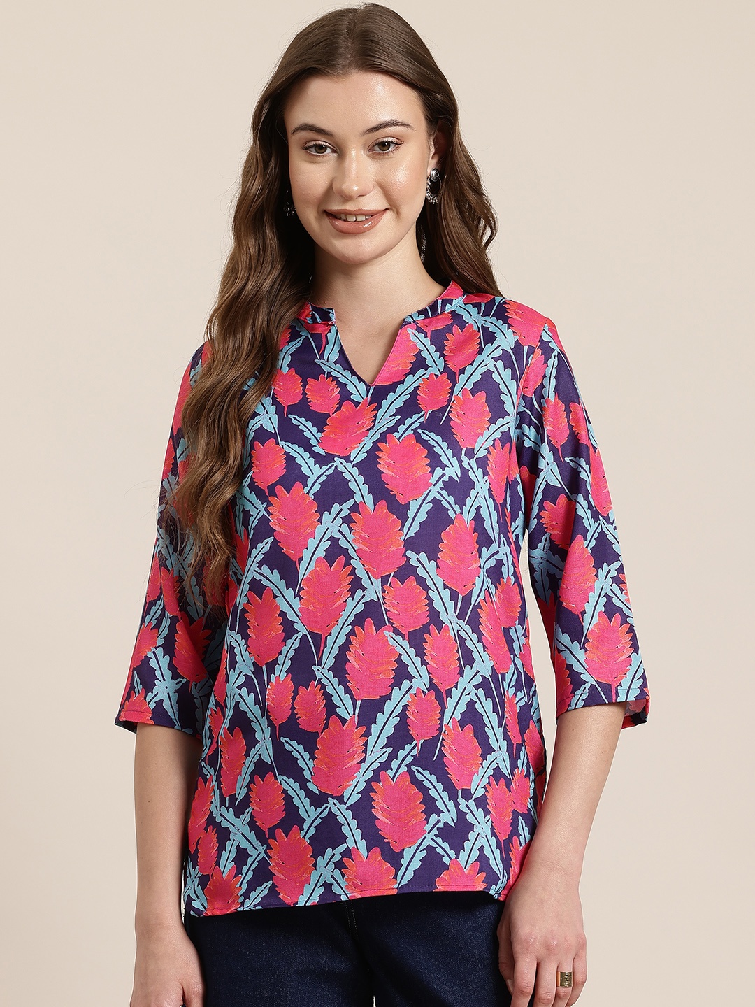 

HERE&NOW Ethnic Motifs Printed Kurti, Purple