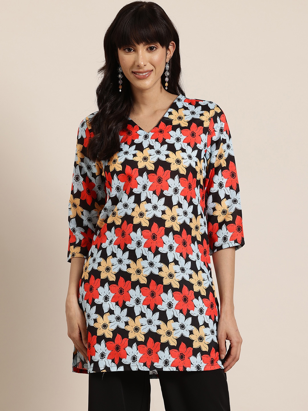 

HERE&NOW Floral Printed V-Neck Kurti, Multi