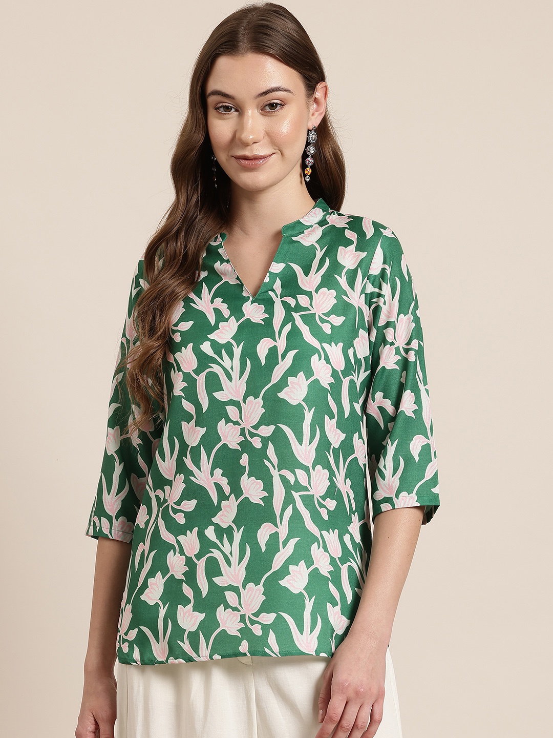 

HERE&NOW Floral Printed Kurti, Green